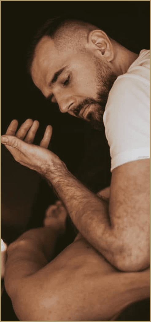 Copper bowls with spa treatments on a tray with decorative lighting