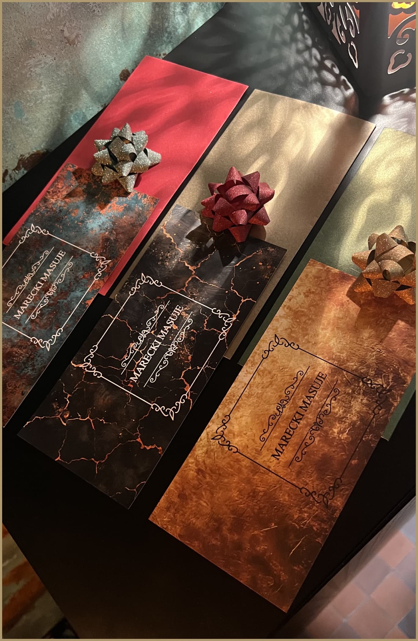 Copper bowls with spa treatments on a tray with decorative lighting